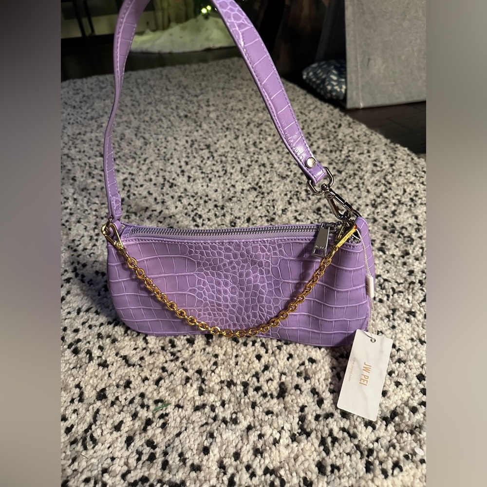 JW PEI Lilac Croc-Embossed Baguette Bag
